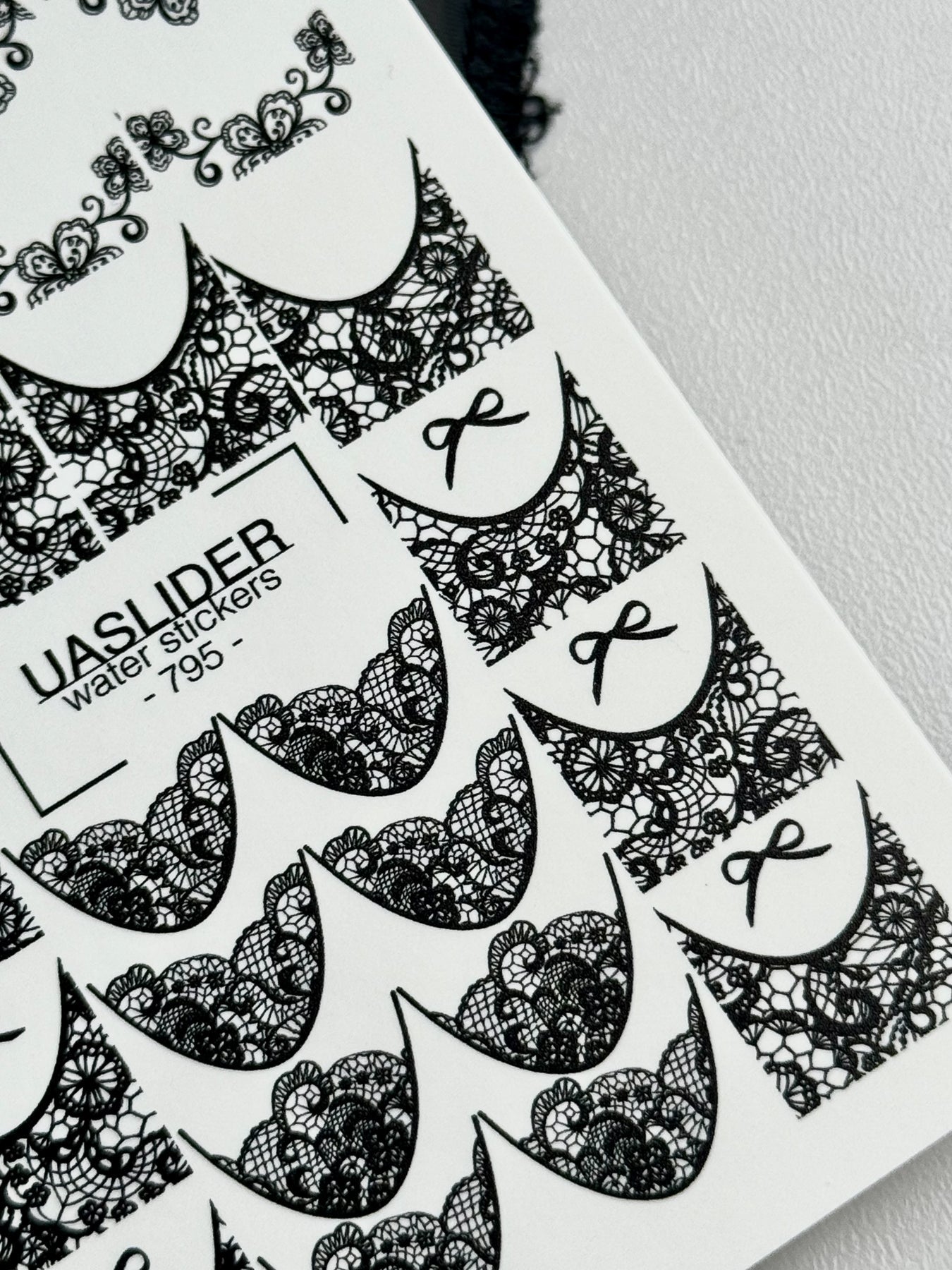 Lace Bow Nail Decals — Black Floral Lace French Tips | 795 - UASLIDER