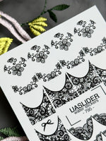 Lace Bow Nail Decals — Black Floral Lace French Tips | 795 - UASLIDER