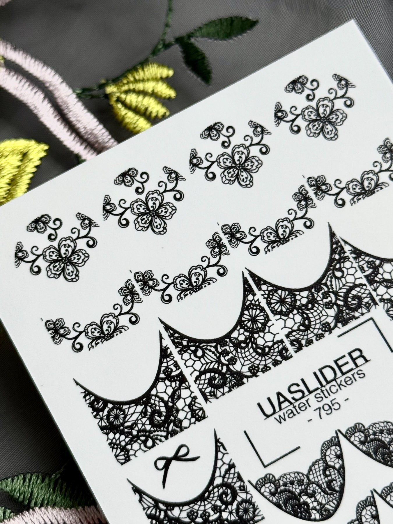 Lace Bow Nail Decals — Black Floral Lace French Tips | 795 - UASLIDER
