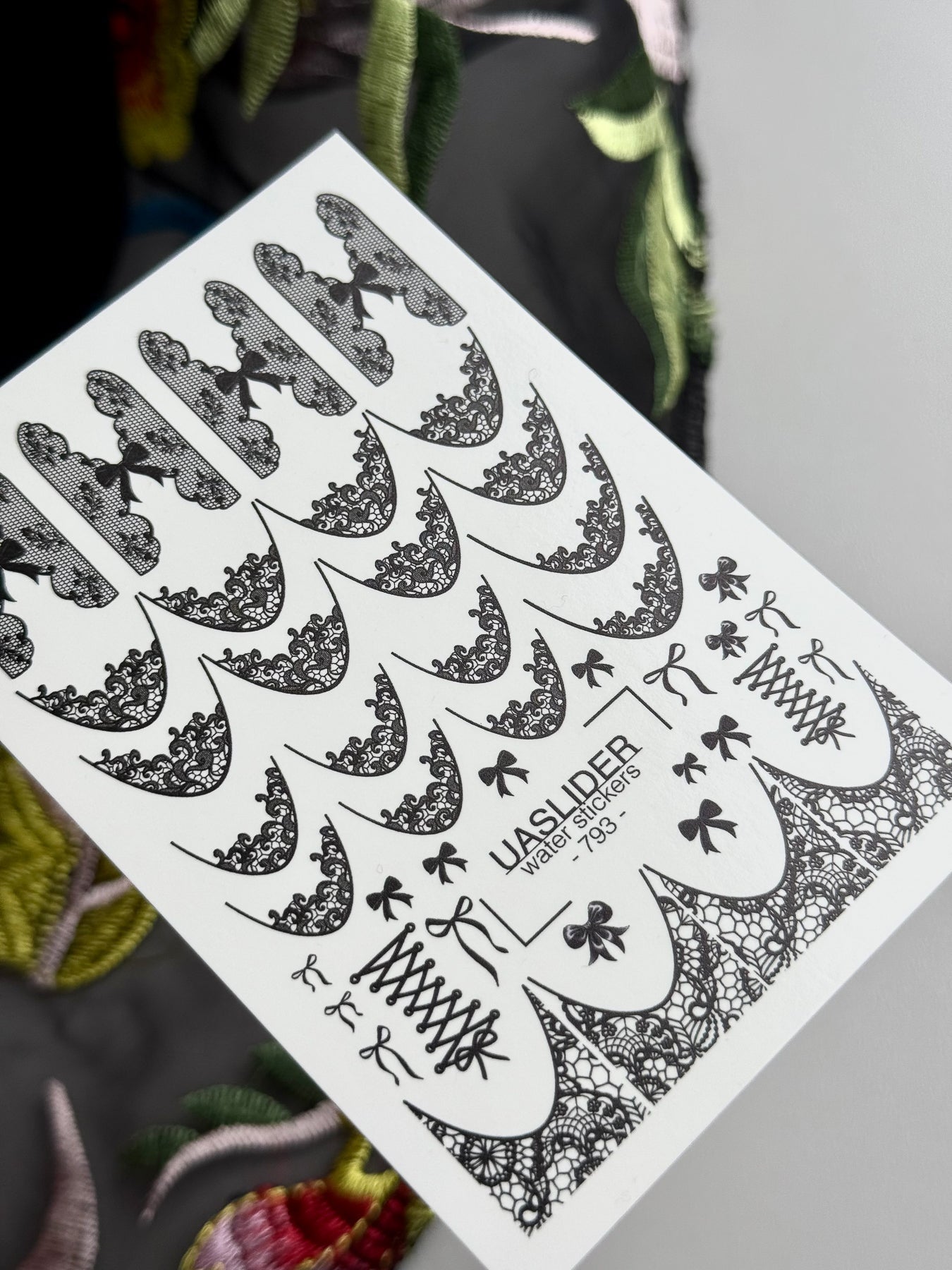 Lace Bow Nail Decals — Black Lace French Tips Corset | 793 - UASLIDER