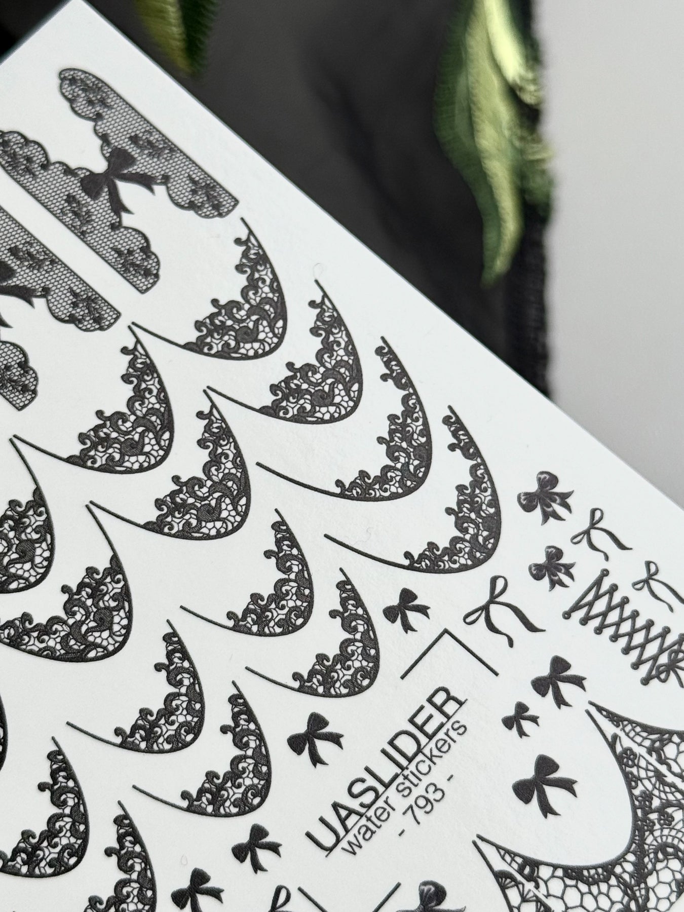 Lace Bow Nail Decals — Black Lace French Tips Corset | 793 - UASLIDER
