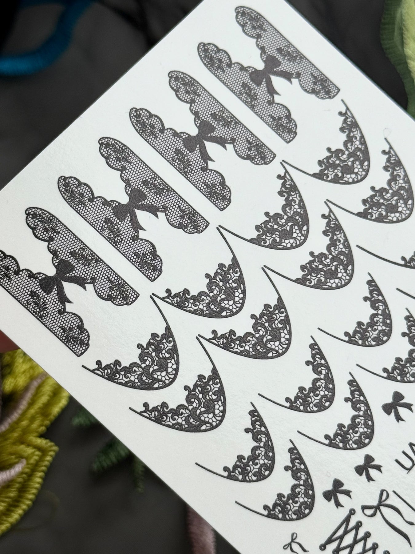 Lace Bow Nail Decals — Black Lace French Tips Corset | 793 - UASLIDER