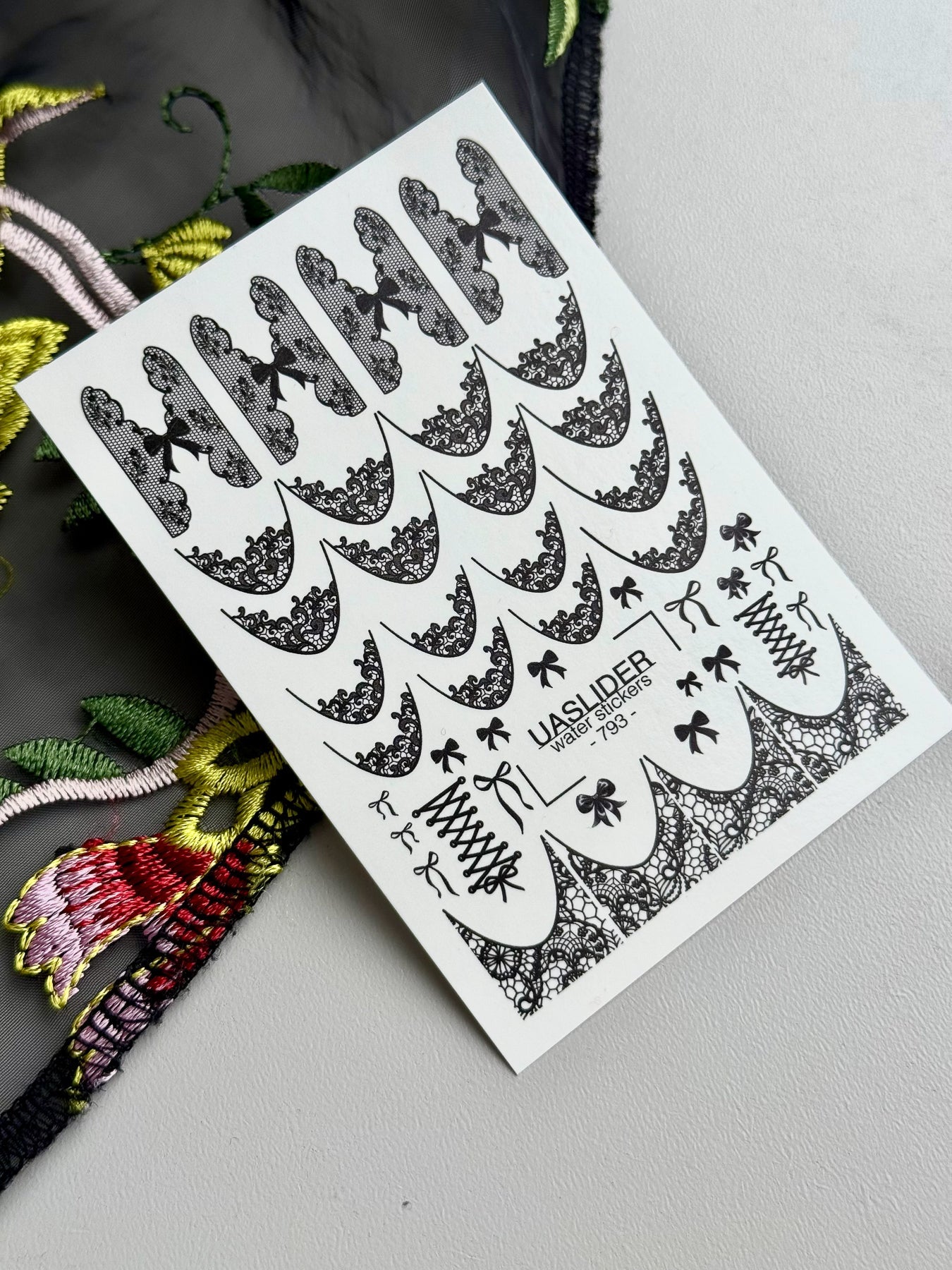 Lace Bow Nail Decals — Black Lace French Tips Corset | 793 - UASLIDER