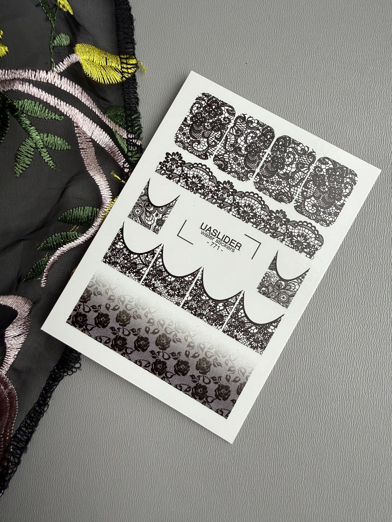 Lace Nail Decals — Black Floral Lace Full Cover & French | 771 - UASLIDER