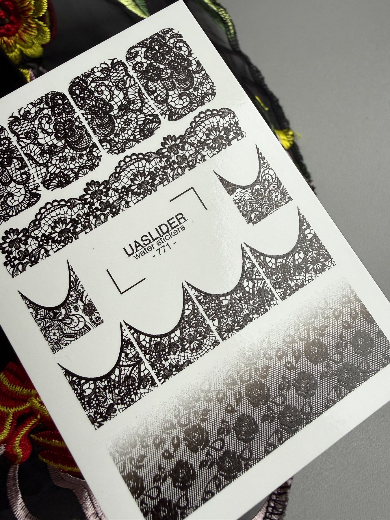 Lace Nail Decals — Black Floral Lace Full Cover & French | 771 - UASLIDER