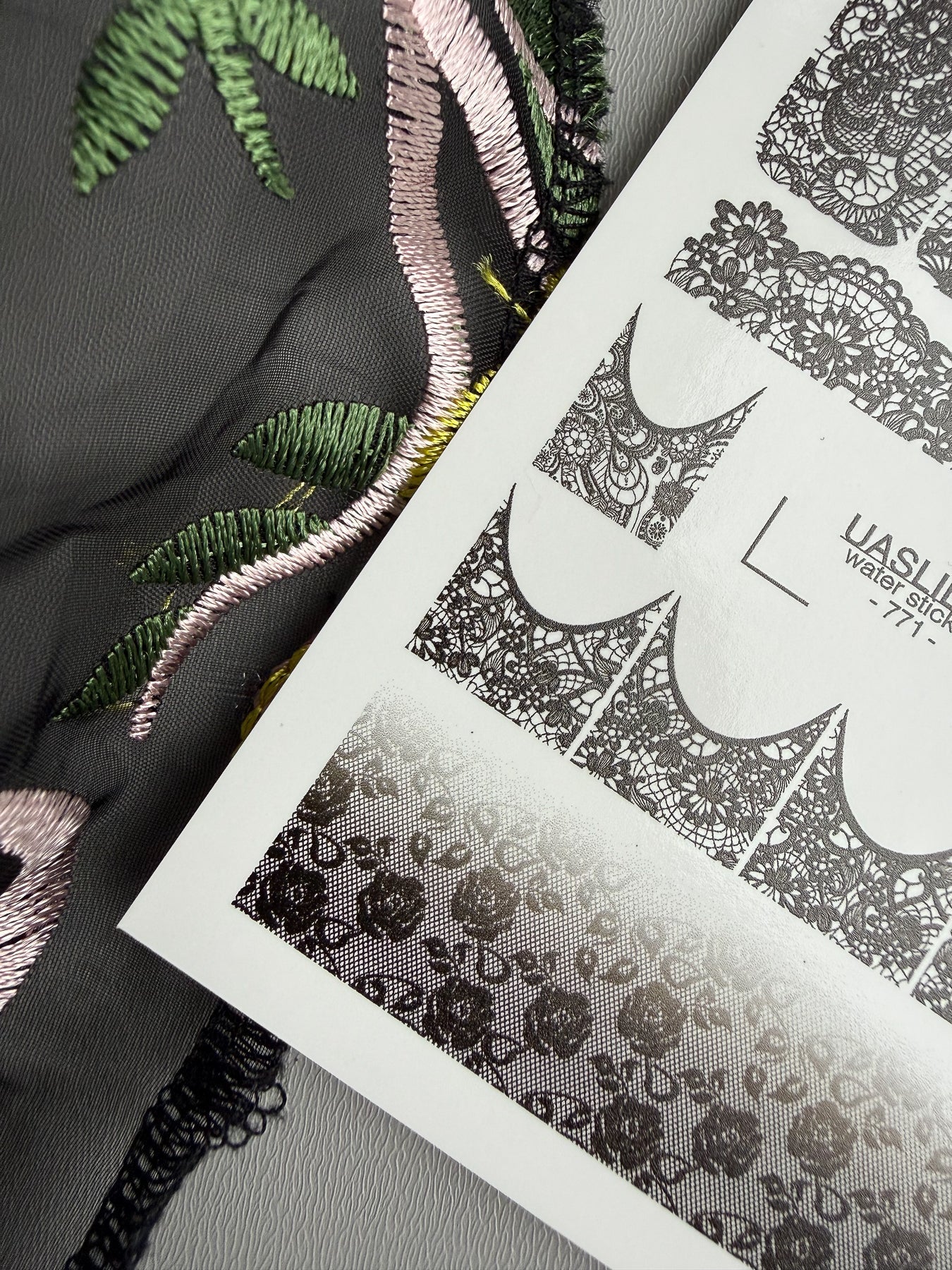 Lace Nail Decals — Black Floral Lace Full Cover & French | 771 - UASLIDER
