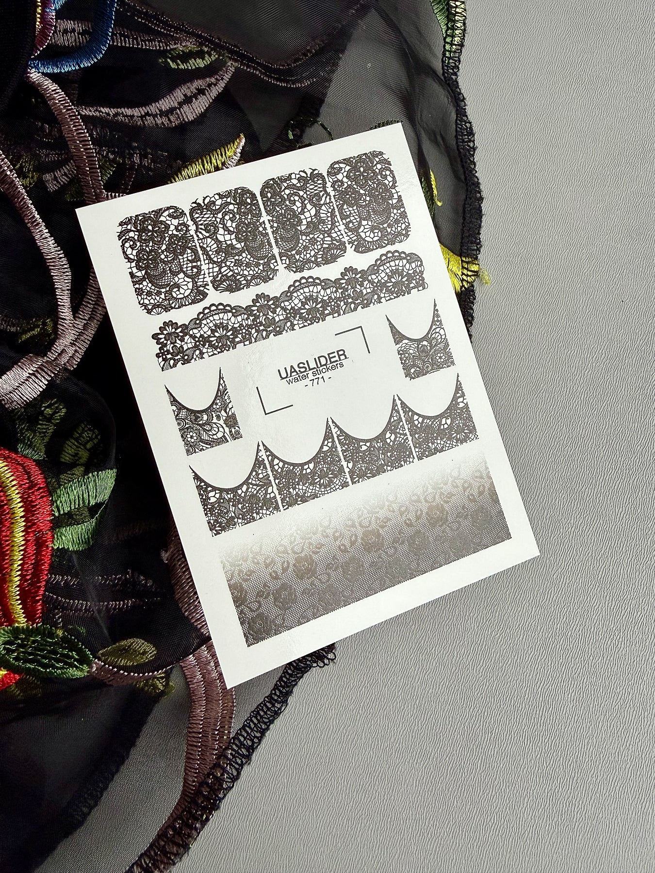Lace Nail Decals — Black Floral Lace Full Cover & French | 771 - UASLIDER