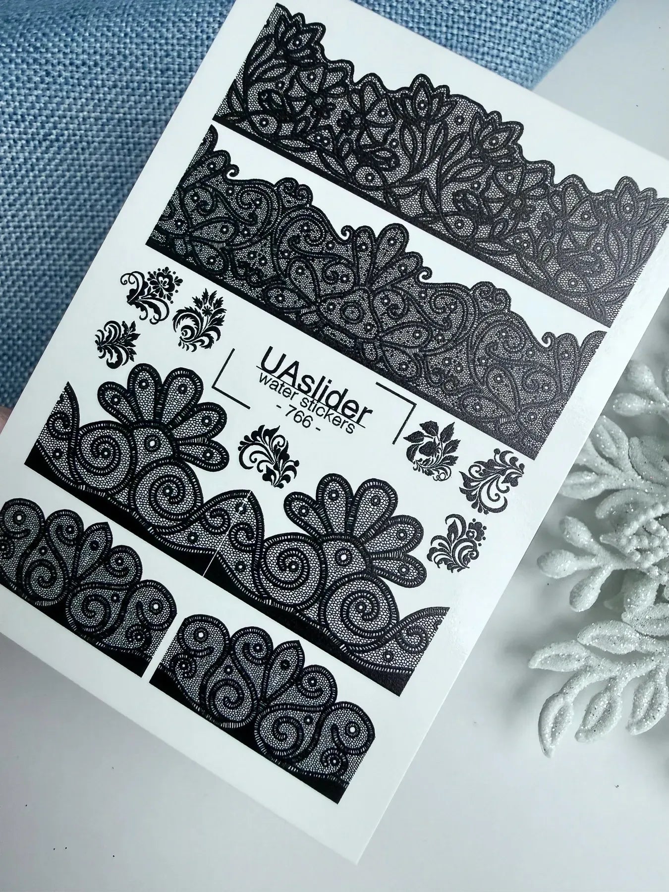Lace Nail Decals — Black Floral Lace Tips & Accents | 766 - UASLIDER