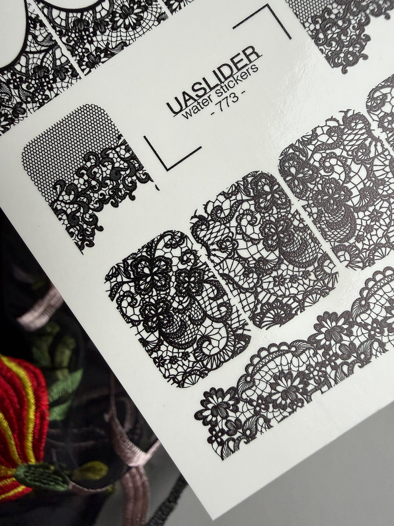 Lace Nail Decals — Black Floral & Mesh Full Cover | 773 - UASLIDER