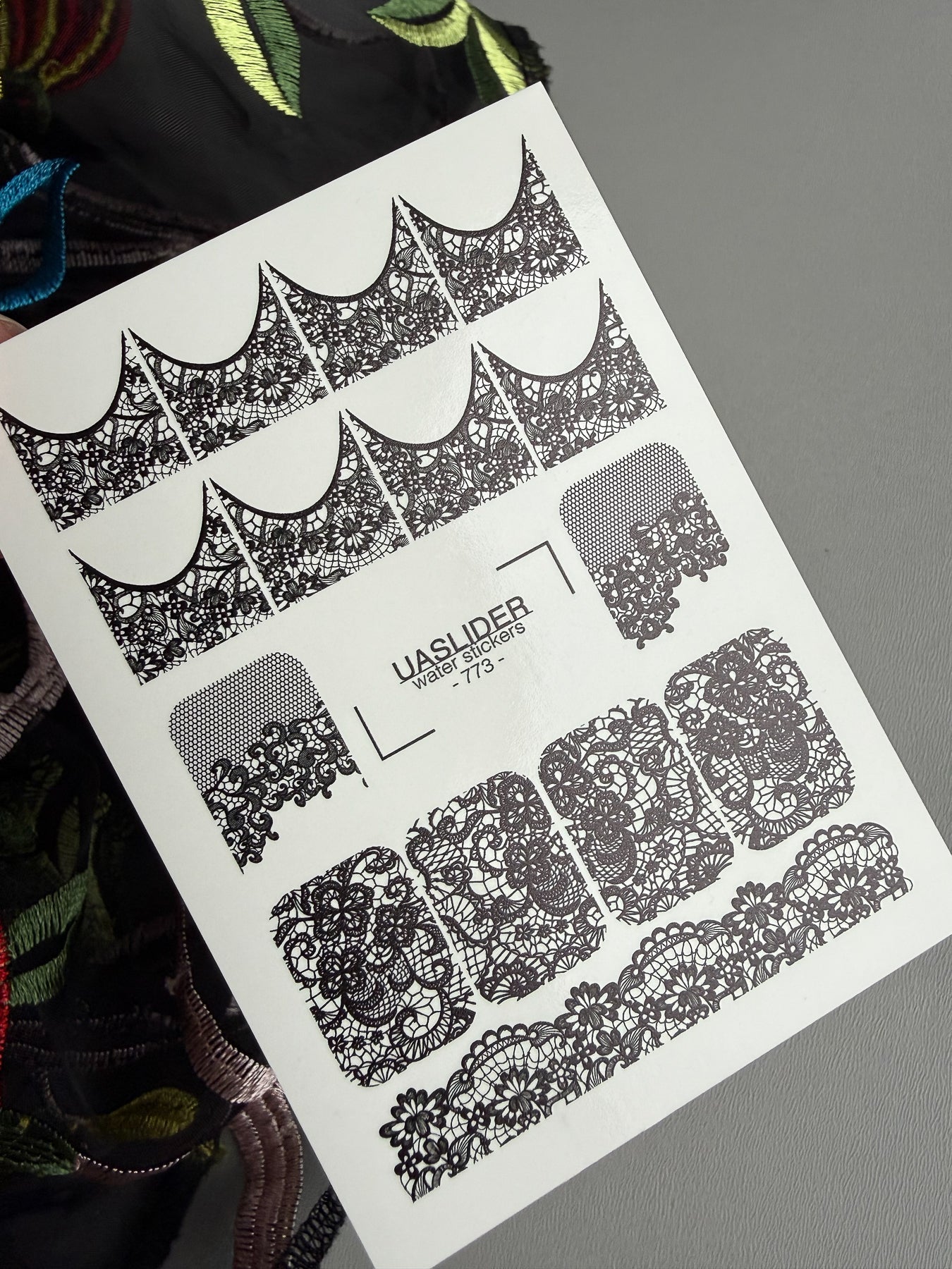 Lace Nail Decals — Black Floral & Mesh Full Cover | 773 - UASLIDER