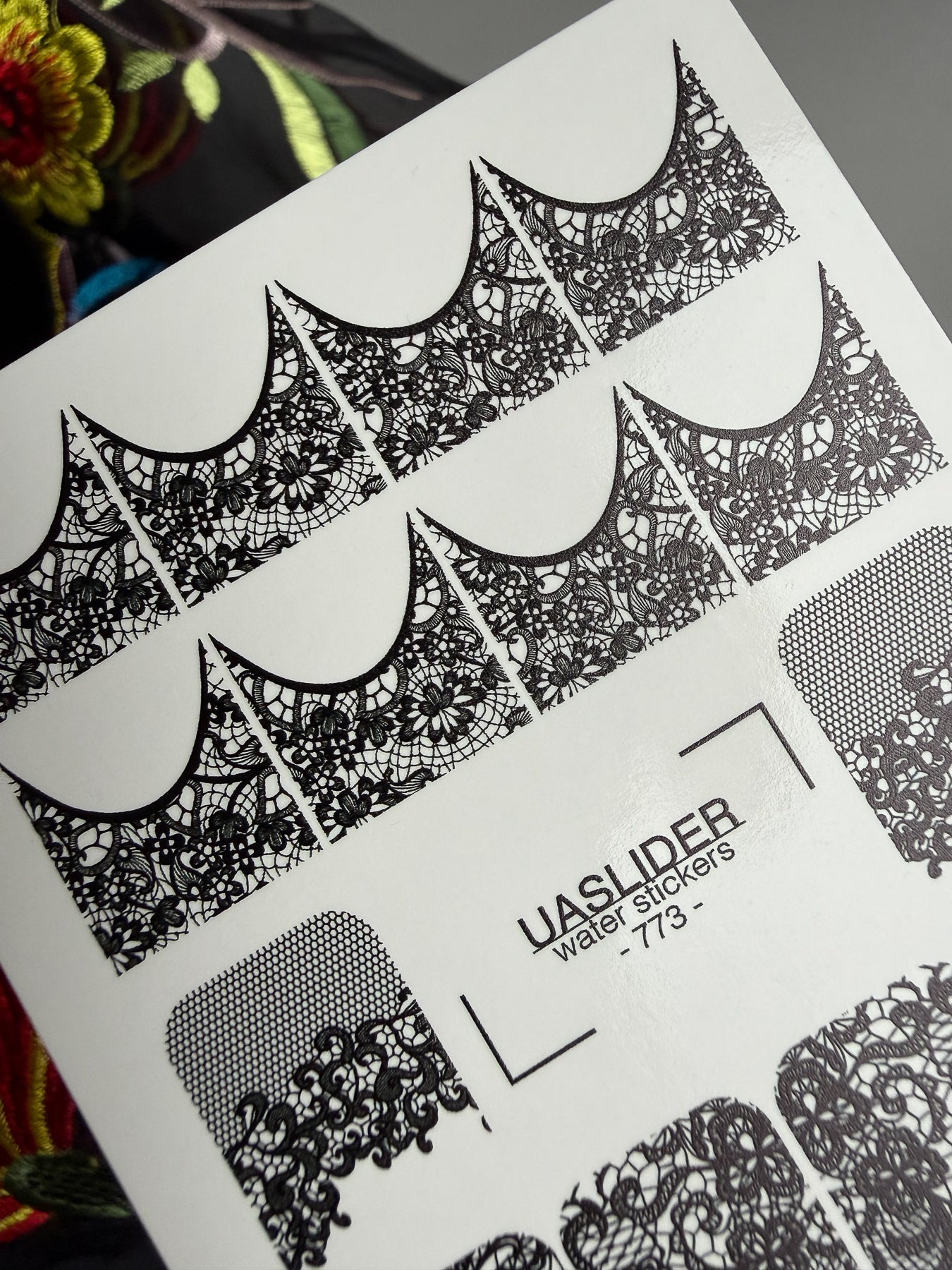 Lace Nail Decals — Black Floral & Mesh Full Cover | 773 - UASLIDER