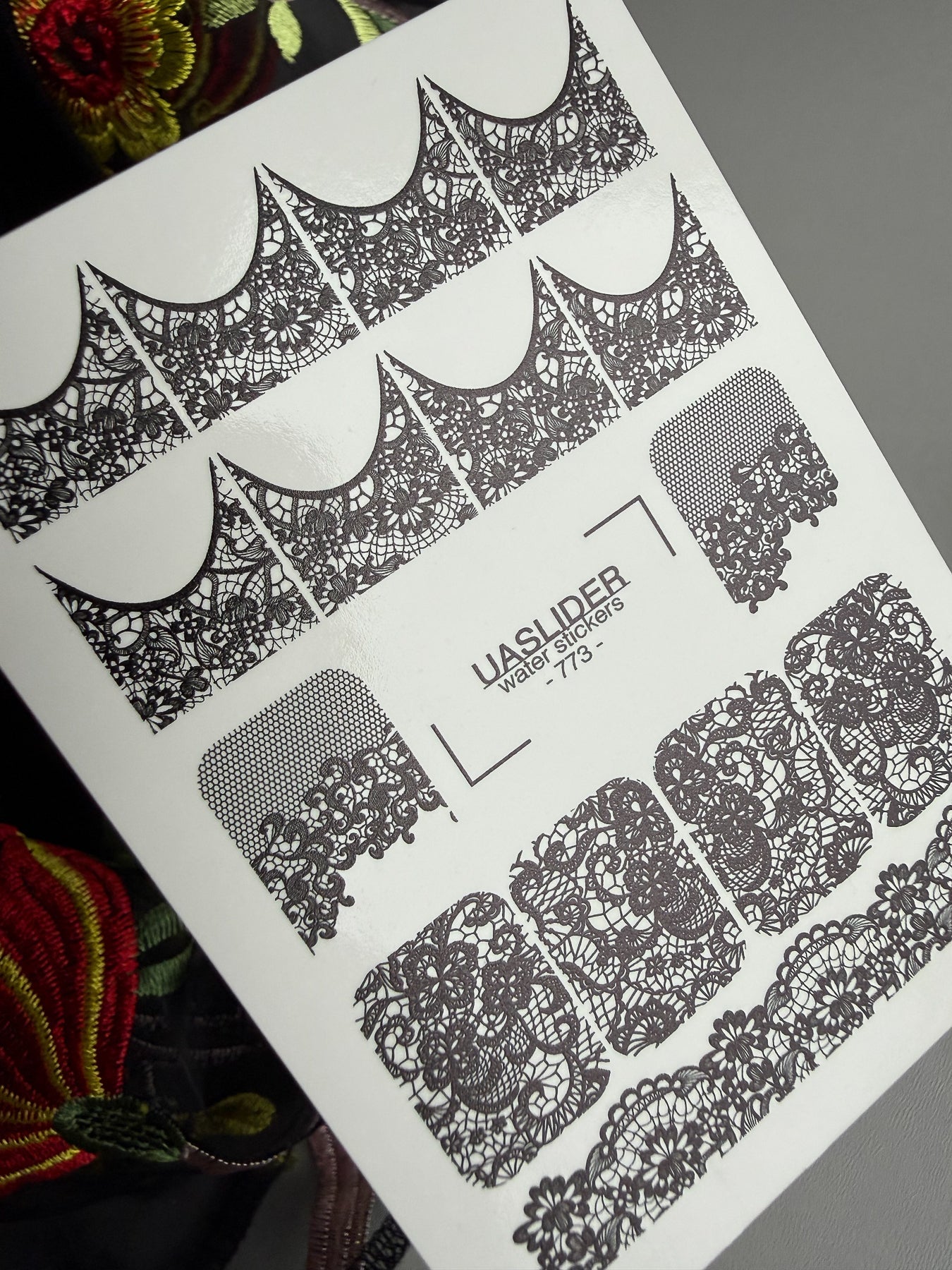 Lace Nail Decals — Black Floral & Mesh Full Cover | 773 - UASLIDER