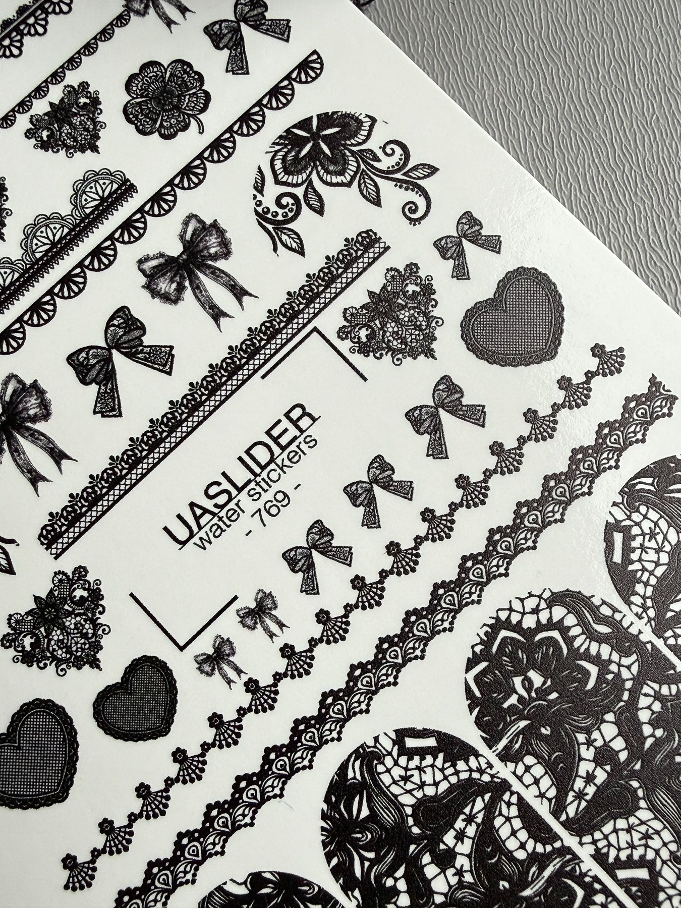 Lace Nail Decals — Black Lace Borders, Bows & Full Nail | 769 - UASLIDER