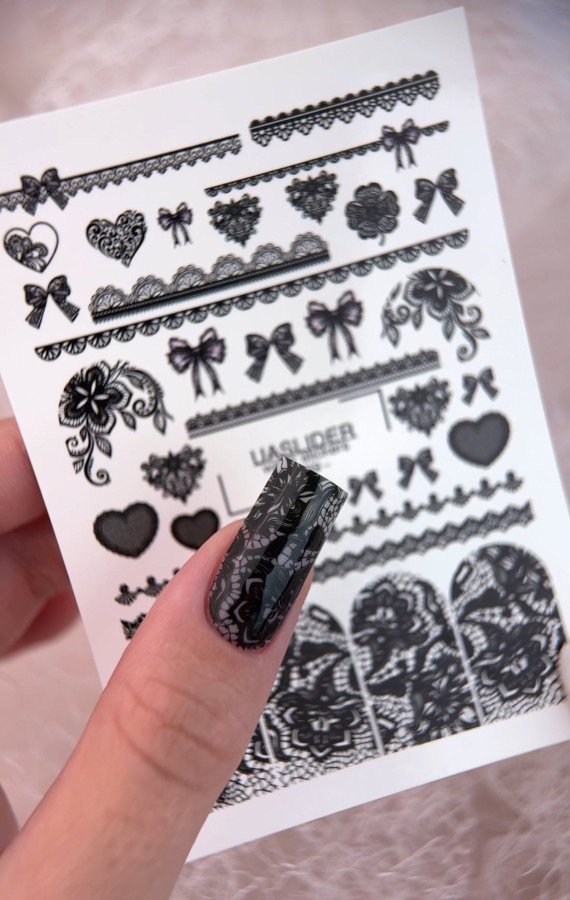Lace Nail Decals — Black Lace Borders, Bows & Full Nail | 769 - UASLIDER