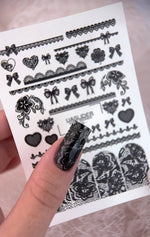 Lace Nail Decals — Black Lace Borders, Bows & Full Nail | 769 - UASLIDER