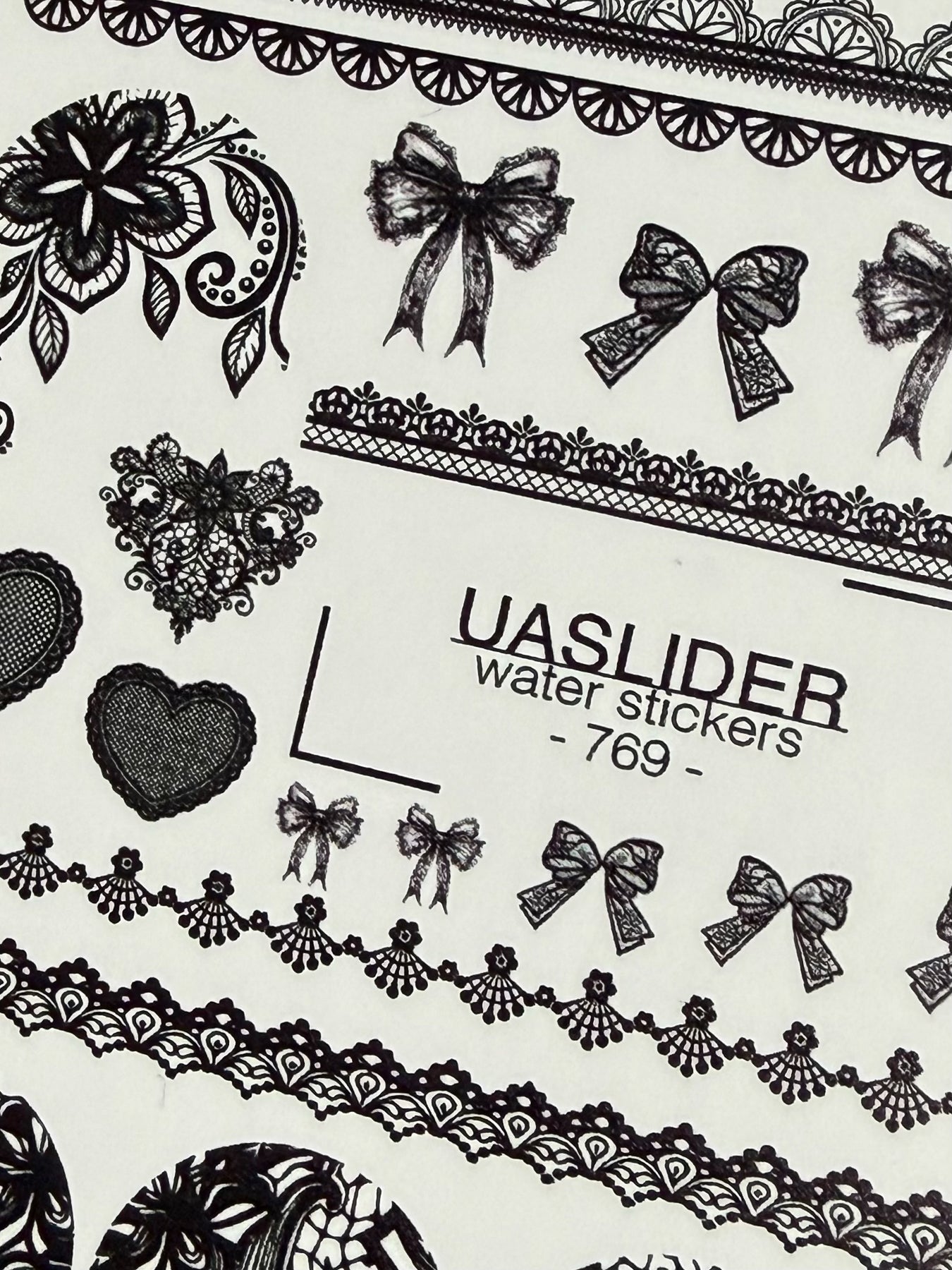 Lace Nail Decals — Black Lace Borders, Bows & Full Nail | 769 - UASLIDER