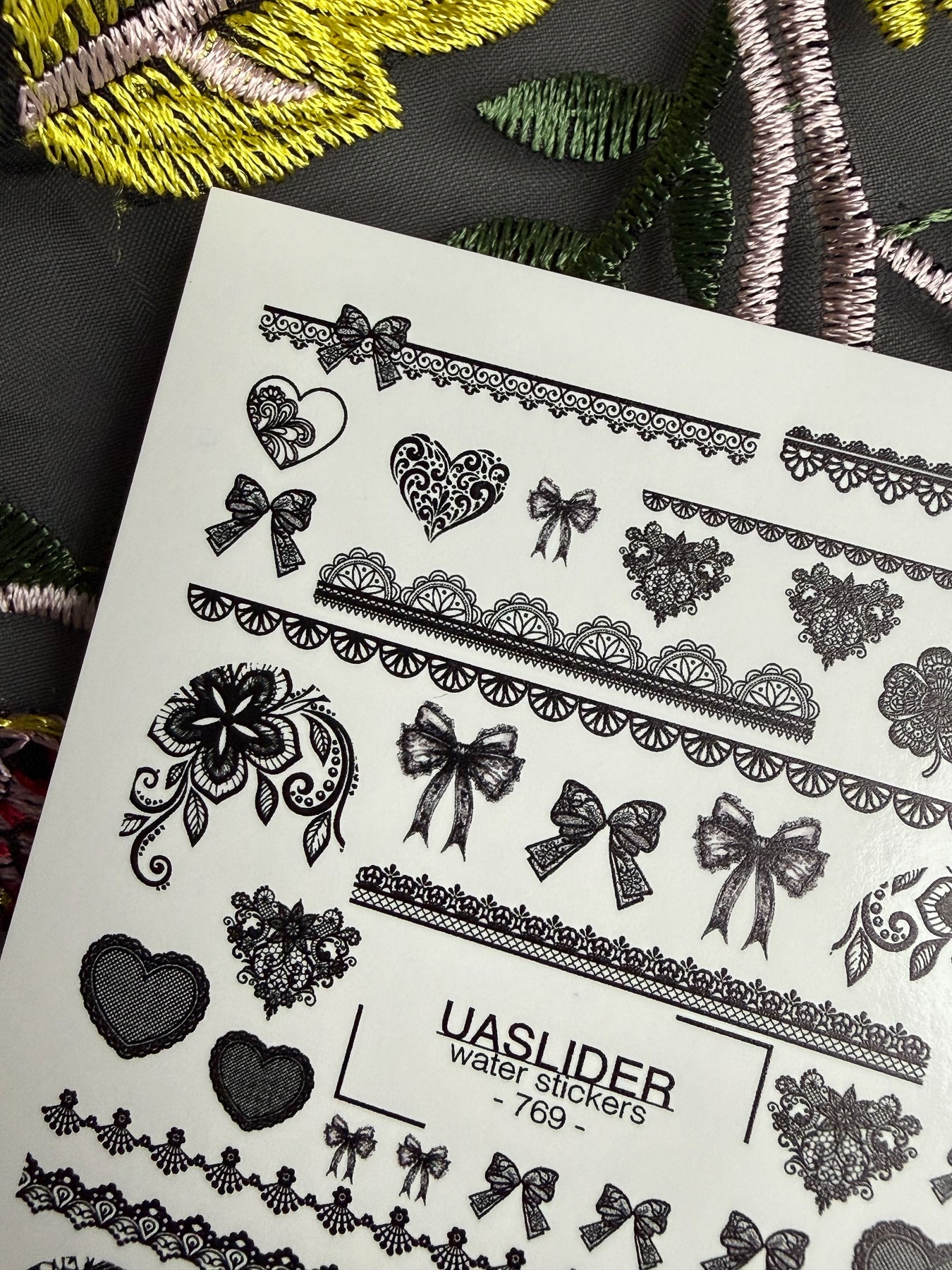 Lace Nail Decals — Black Lace Borders, Bows & Full Nail | 769 - UASLIDER