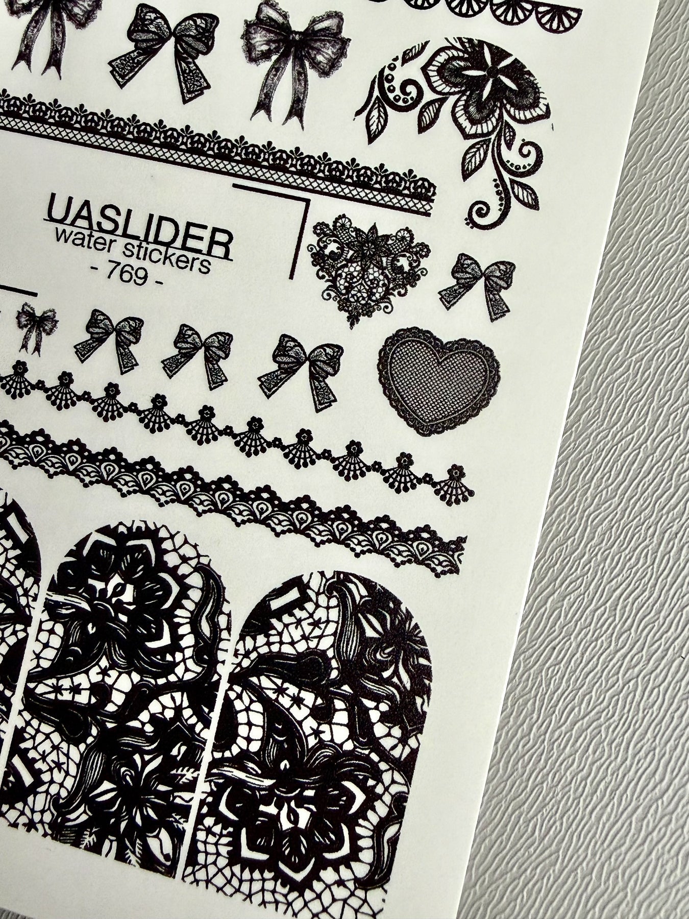 Lace Nail Decals — Black Lace Borders, Bows & Full Nail | 769 - UASLIDER
