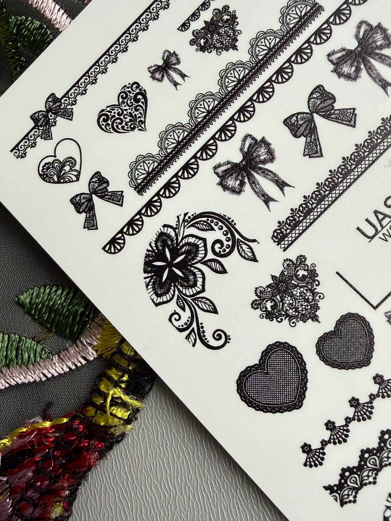 Lace Nail Decals — Black Lace Borders, Bows & Full Nail | 769 - UASLIDER