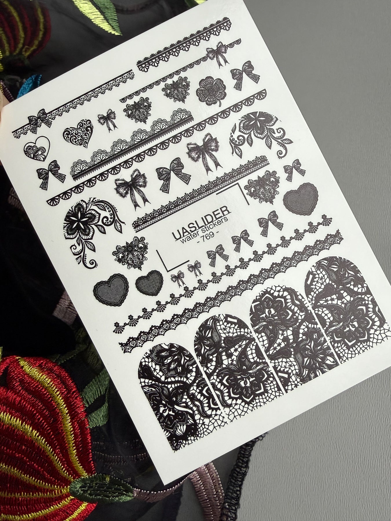 Lace Nail Decals — Black Lace Borders, Bows & Full Nail | 769 - UASLIDER