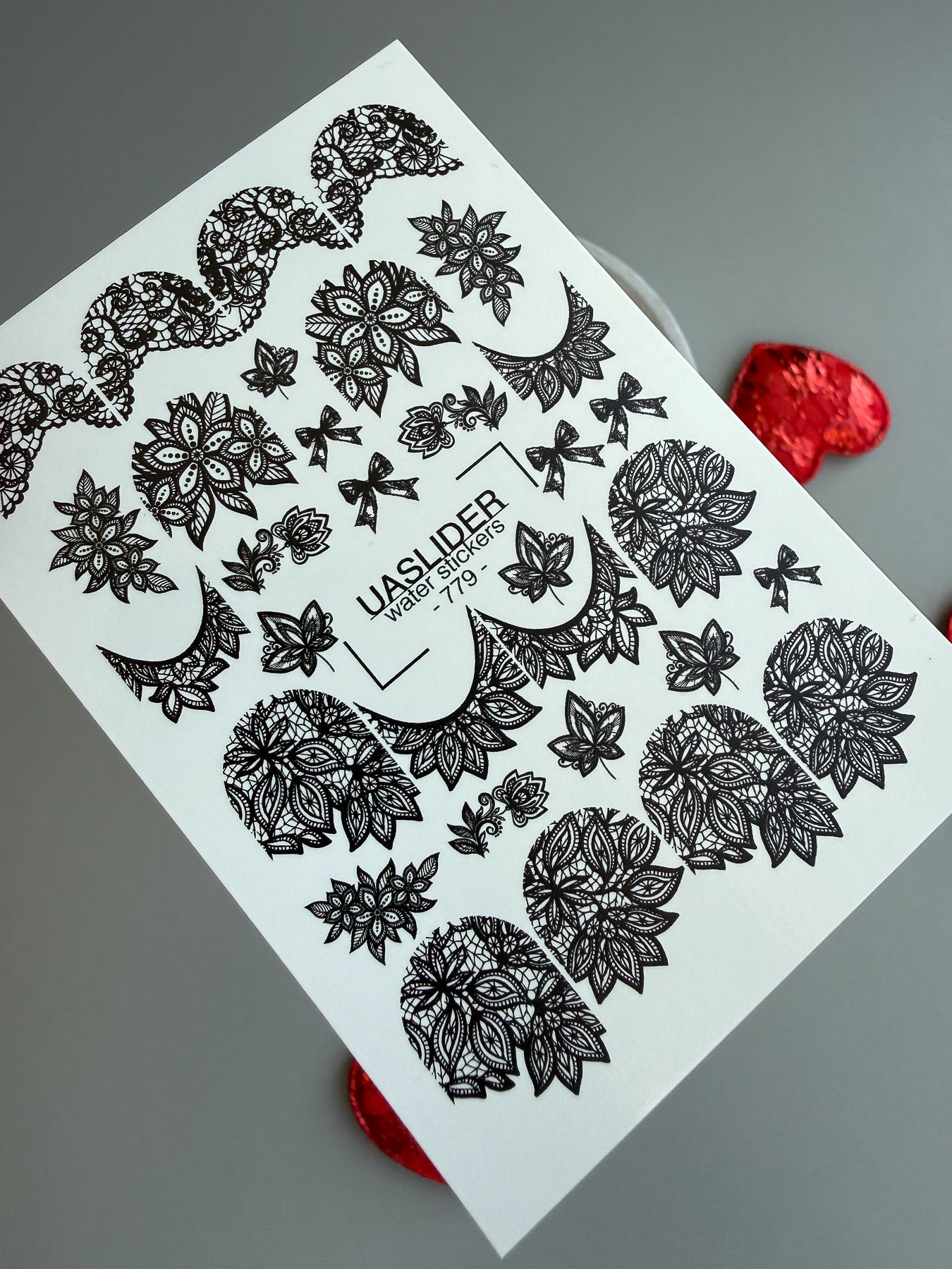 Lace Nail Decals — Black Lace Florals, Moons & Bows | 779 - UASLIDER