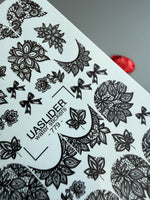 Lace Nail Decals — Black Lace Florals, Moons & Bows | 779 - UASLIDER