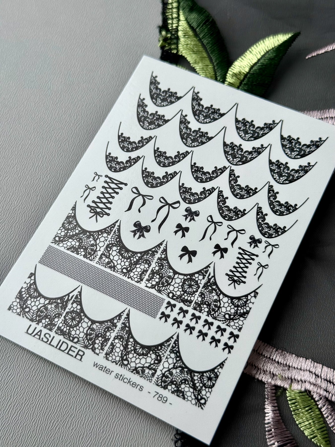 Lace Nail Decals — Black Lace French Tips, Bows & Net Wraps | 789 - UASLIDER