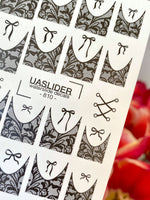 Lace Nail Decals — Black Lace French Tips with Bows | 810 - UASLIDER