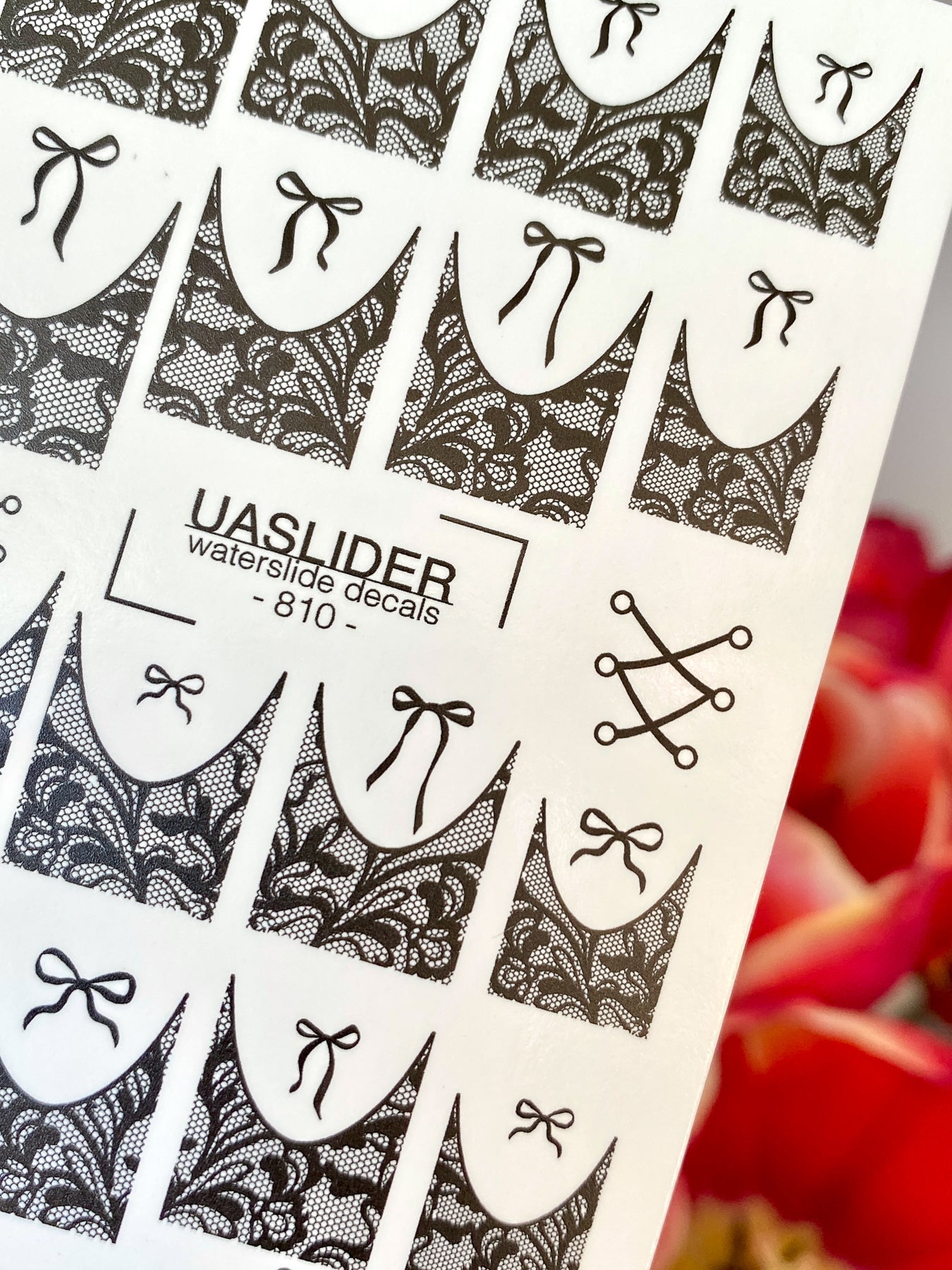 Lace Nail Decals — Black Lace French Tips with Bows | 810 - UASLIDER