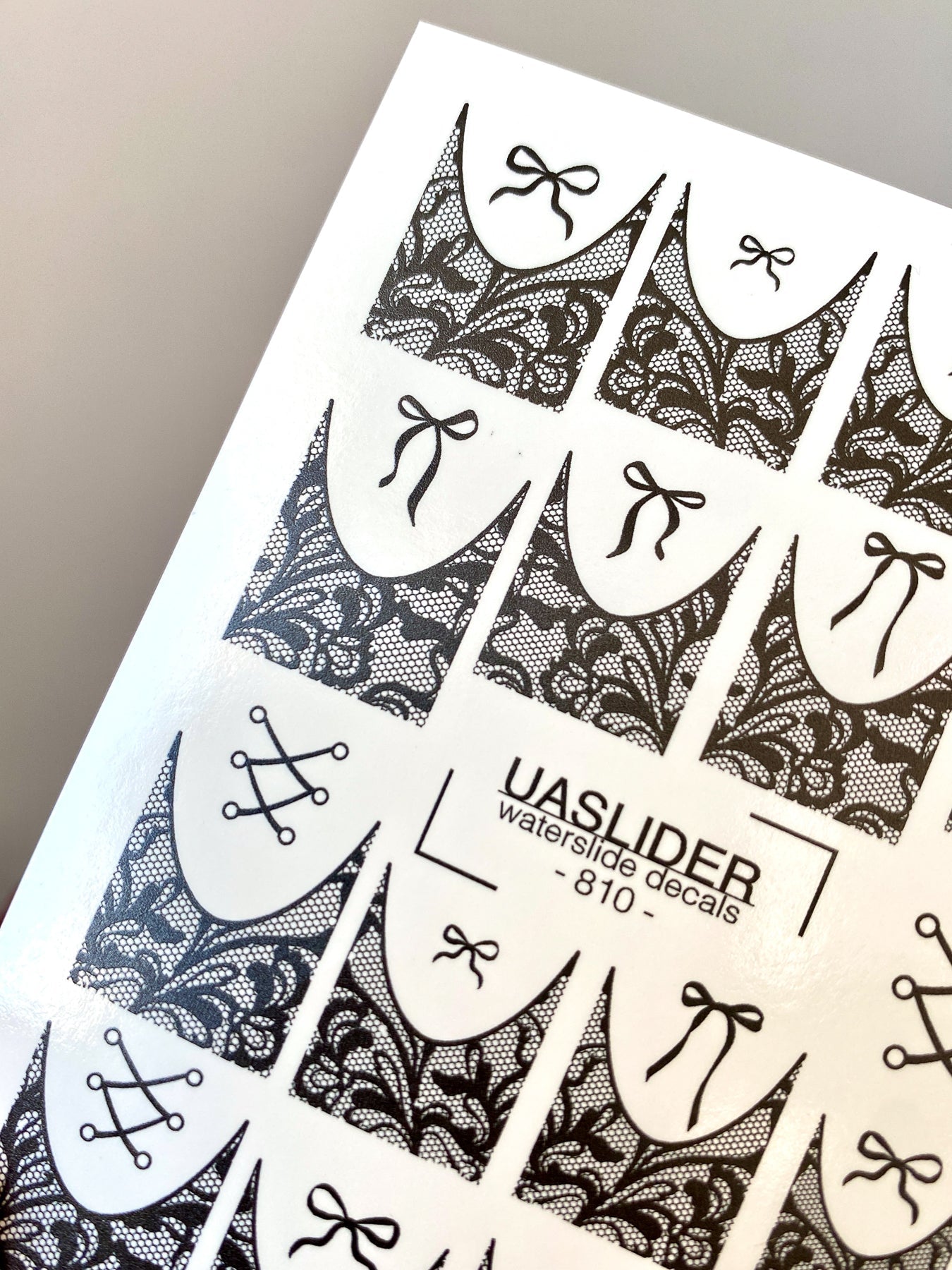 Lace Nail Decals — Black Lace French Tips with Bows | 810 - UASLIDER