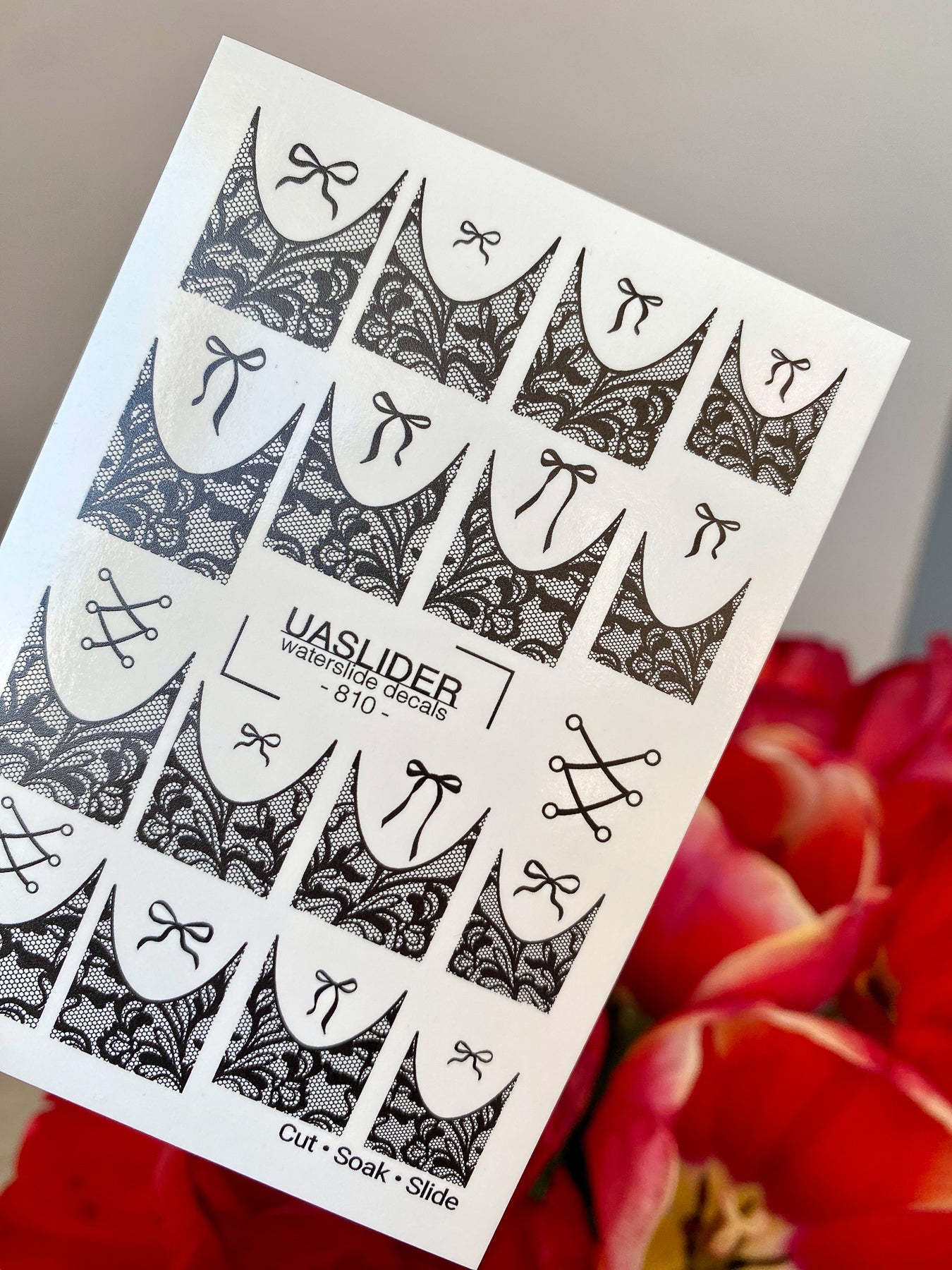 Lace Nail Decals — Black Lace French Tips with Bows | 810 - UASLIDER
