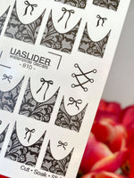 Lace Nail Decals — Black Lace French Tips with Bows | 810 - UASLIDER