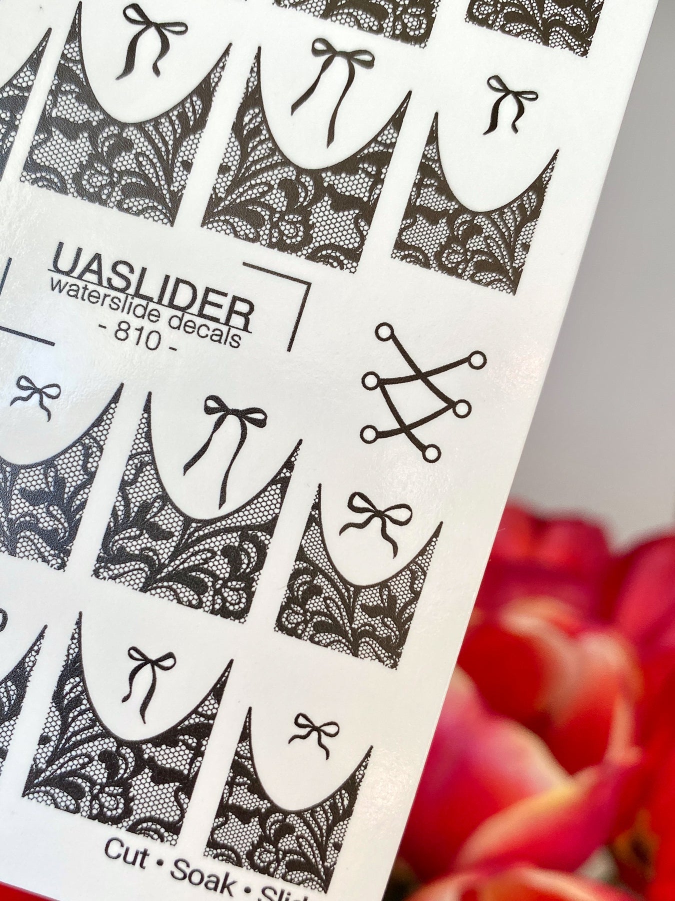Lace Nail Decals — Black Lace French Tips with Bows | 810 - UASLIDER