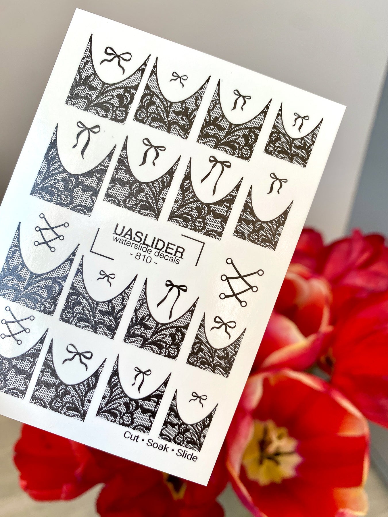 Lace Nail Decals — Black Lace French Tips with Bows | 810 - UASLIDER