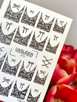 Lace Nail Decals — Black Lace French Tips with Bows | 810 - UASLIDER