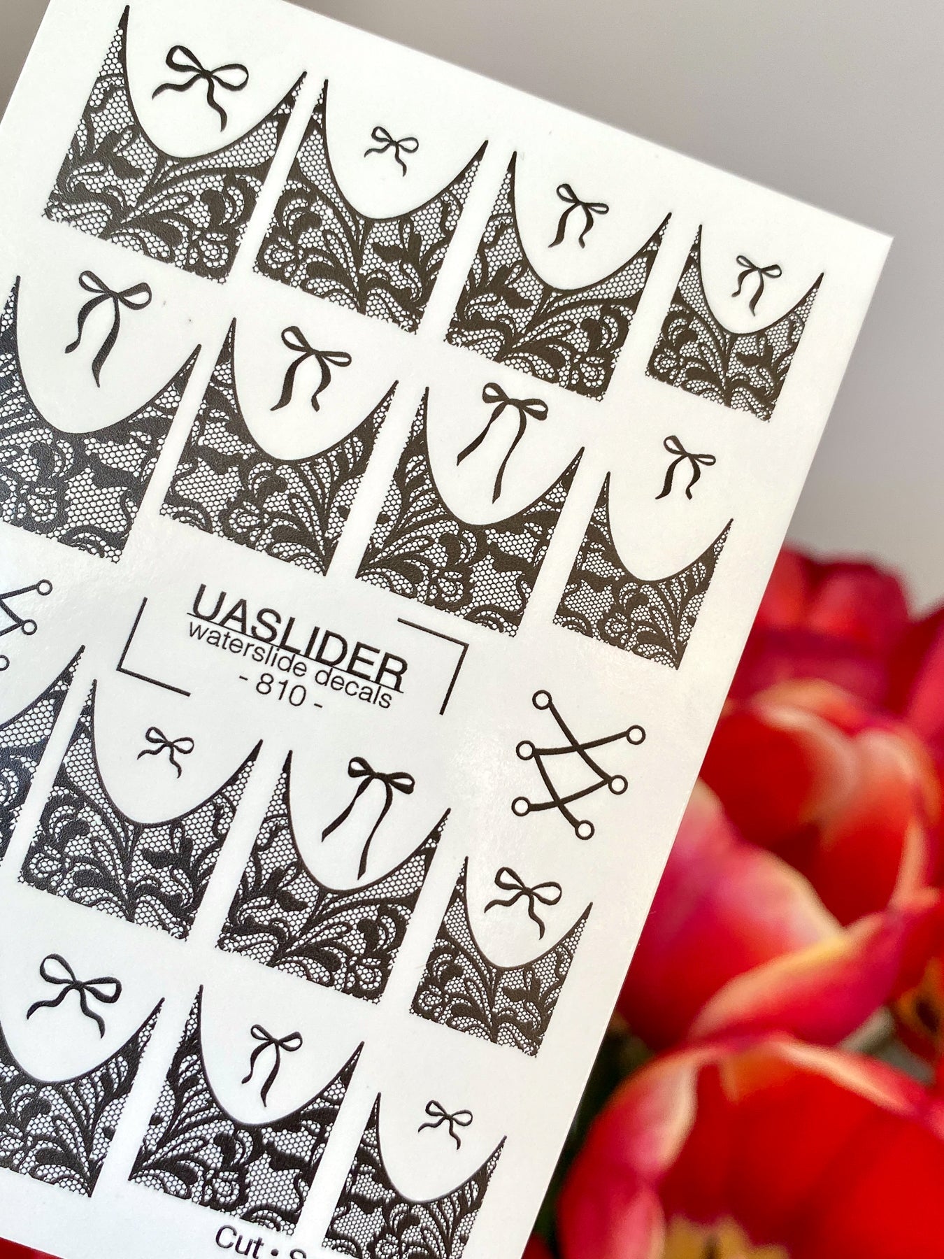 Lace Nail Decals — Black Lace French Tips with Bows | 810 - UASLIDER