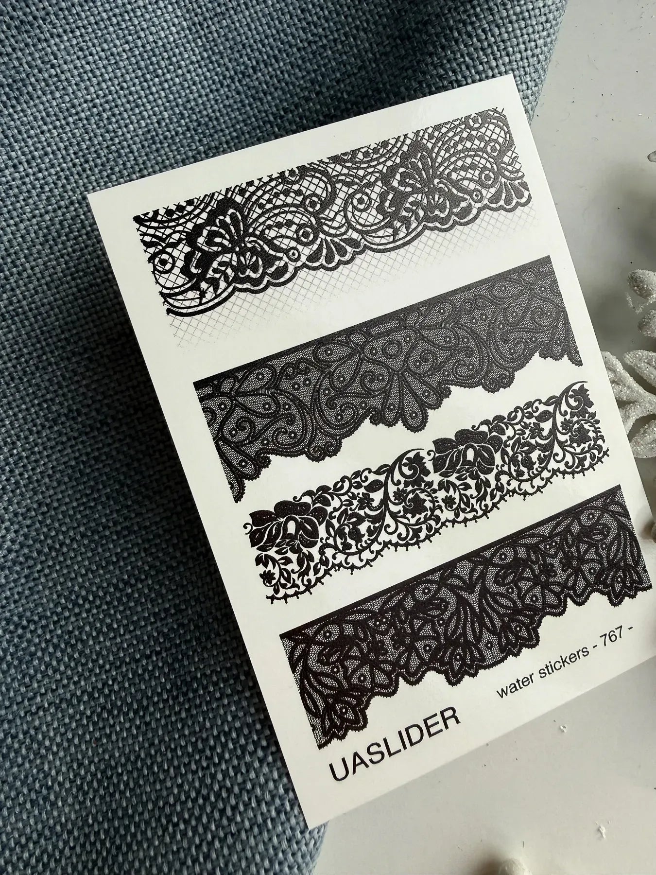 Lace Nail Decals — Black Lace Tip Strips, 4 Patterns | 767 - UASLIDER
