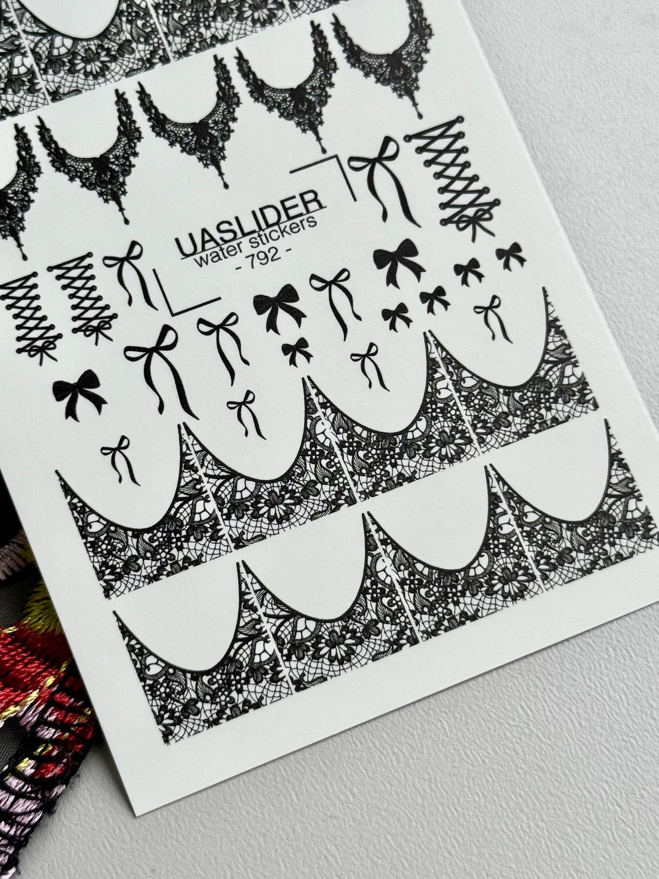 Lace Nail Decals — Black Lace Tips, Chandelier & Bows | 792 - UASLIDER