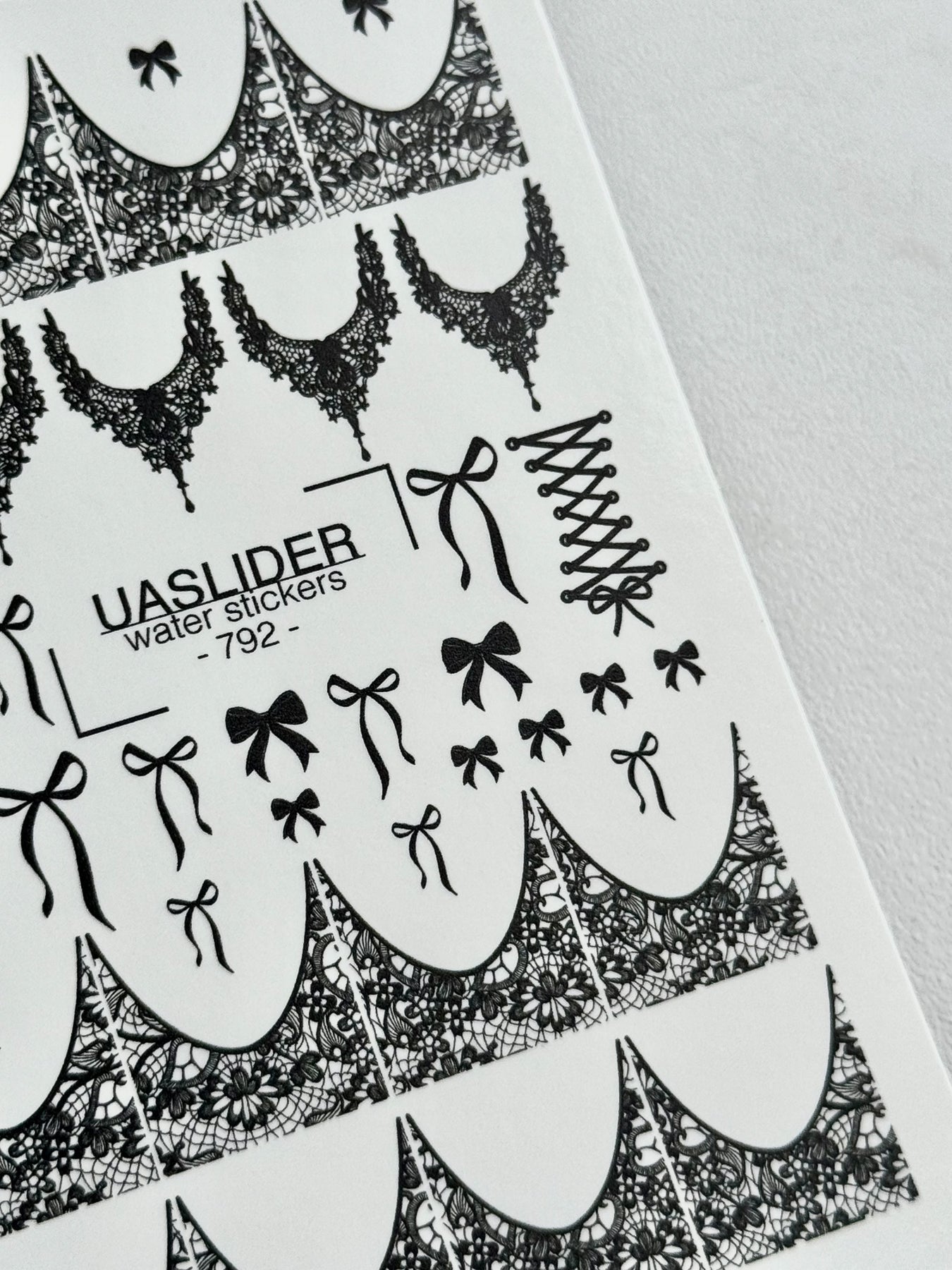 Lace Nail Decals — Black Lace Tips, Chandelier & Bows | 792 - UASLIDER