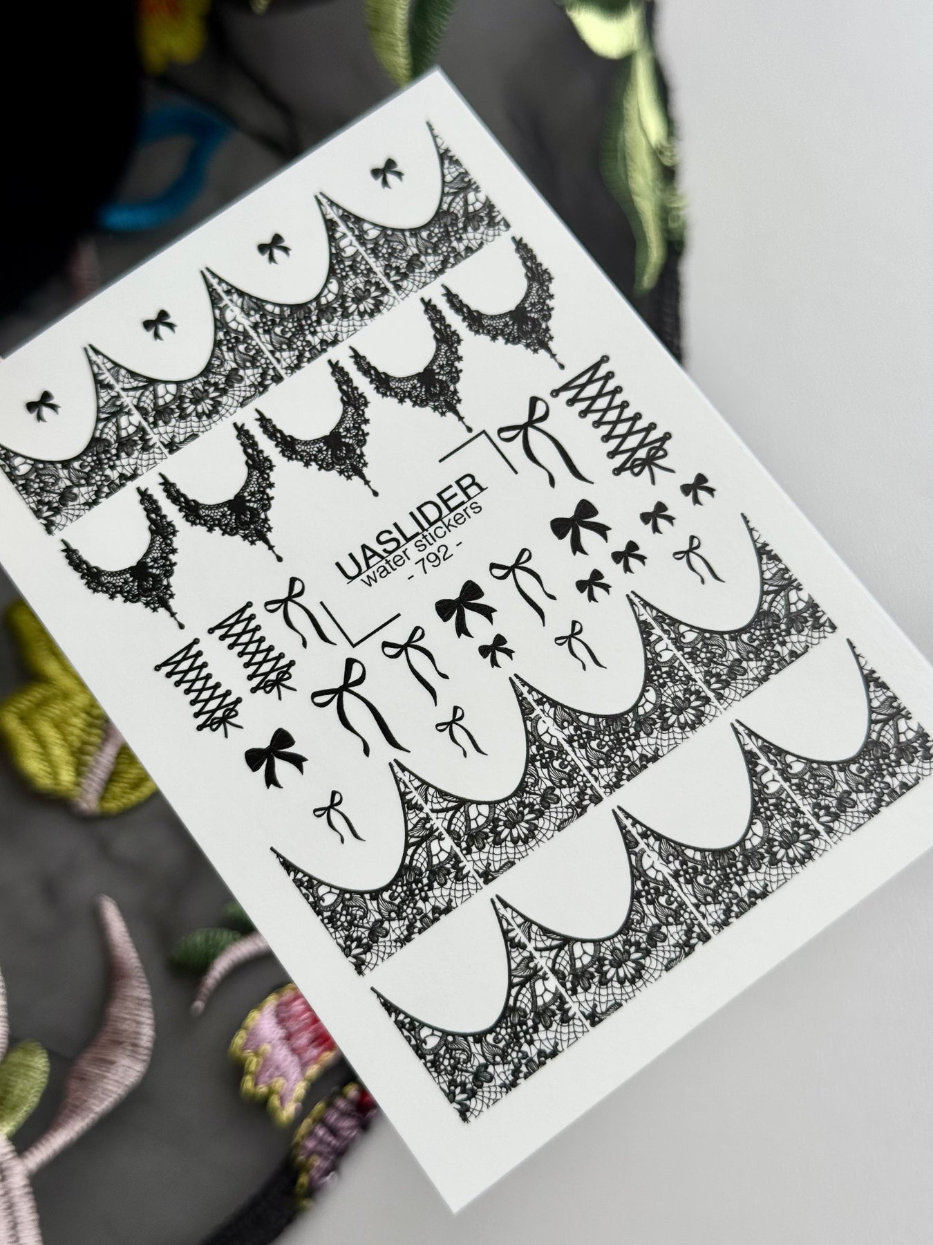 Lace Nail Decals — Black Lace Tips, Chandelier & Bows | 792 - UASLIDER