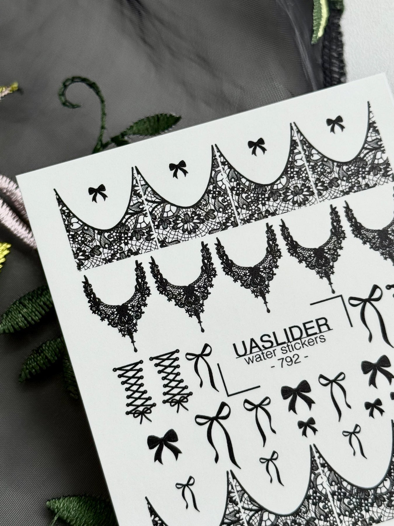 Lace Nail Decals — Black Lace Tips, Chandelier & Bows | 792 - UASLIDER