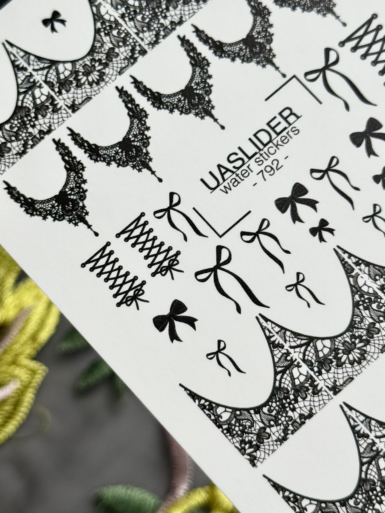Lace Nail Decals — Black Lace Tips, Chandelier & Bows | 792 - UASLIDER