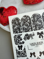 Lace Nail Decals — Black Lace Wraps, Bows & Lace Hearts | 777 - UASLIDER