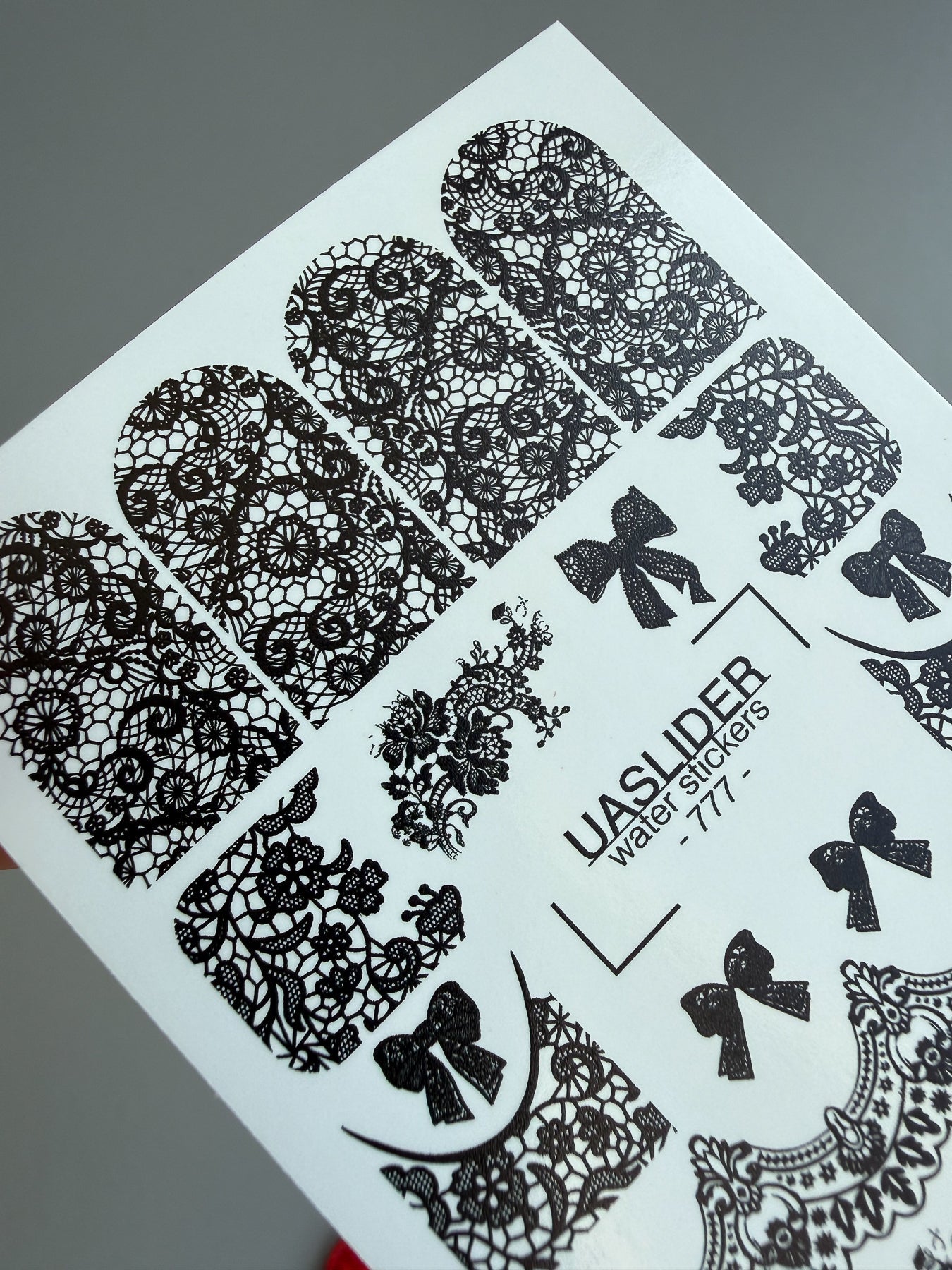 Lace Nail Decals — Black Lace Wraps, Bows & Lace Hearts | 777 - UASLIDER