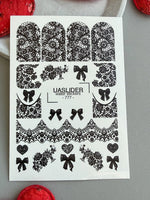 Lace Nail Decals — Black Lace Wraps, Bows & Lace Hearts | 777 - UASLIDER