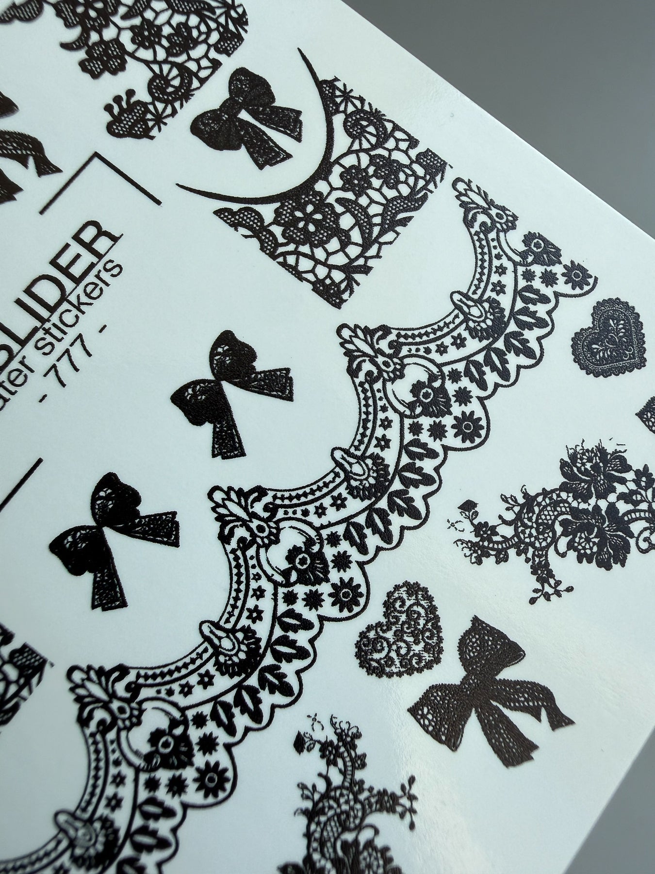 Lace Nail Decals — Black Lace Wraps, Bows & Lace Hearts | 777 - UASLIDER