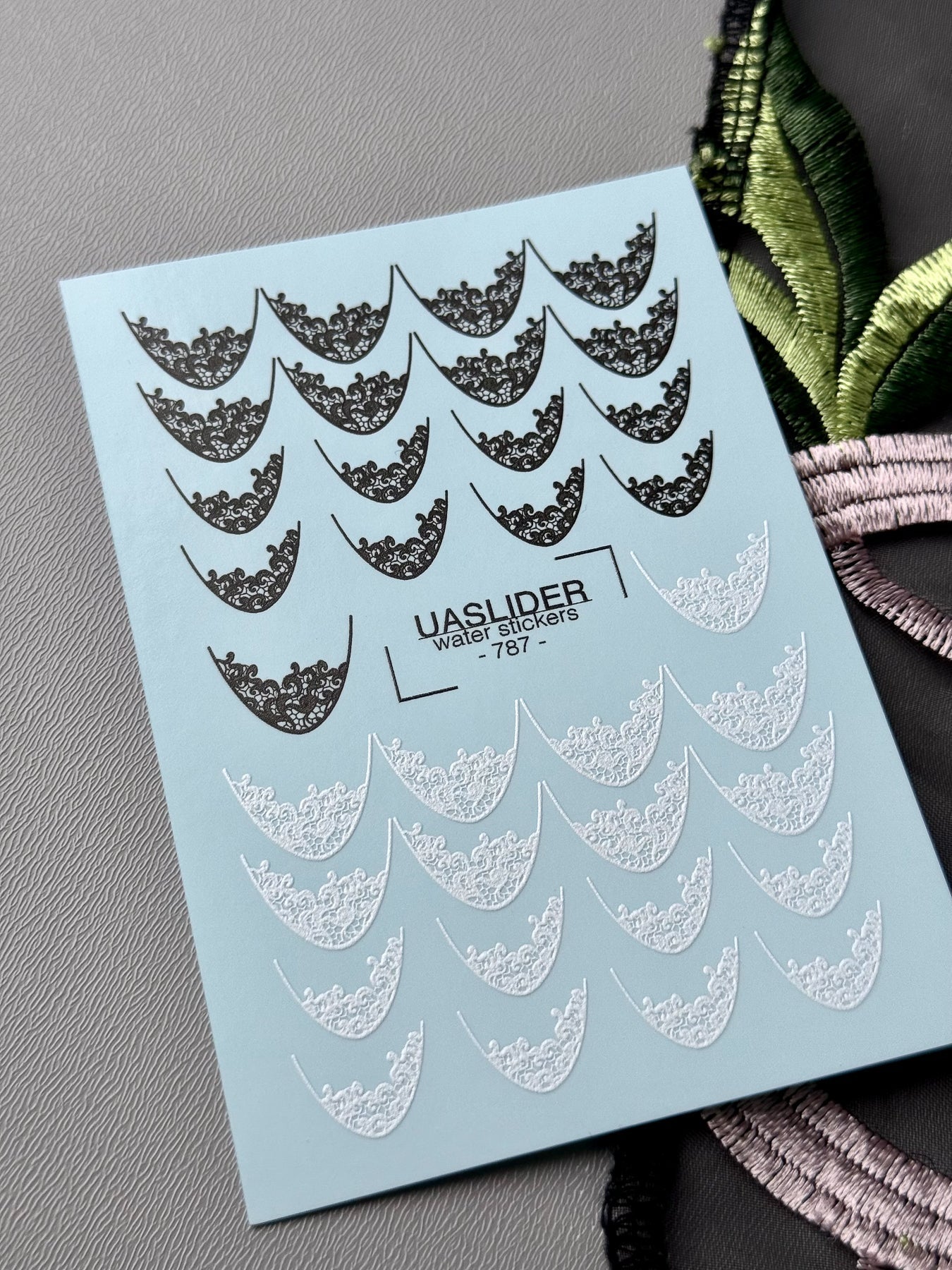 Lace Nail Decals — Black & White Lace French Tips | 787 - UASLIDER