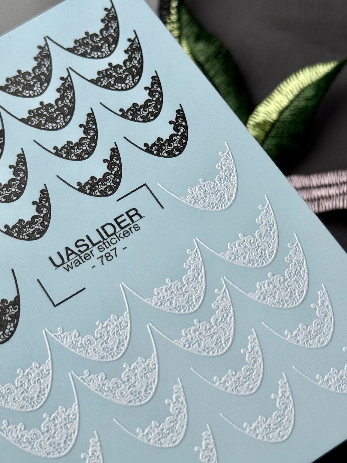 Lace Nail Decals — Black & White Lace French Tips | 787 - UASLIDER