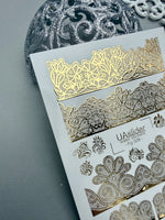 Lace Nail Decals — Gold Foil Border Strips & Floral Ornaments | Fg-308 - UASLIDER