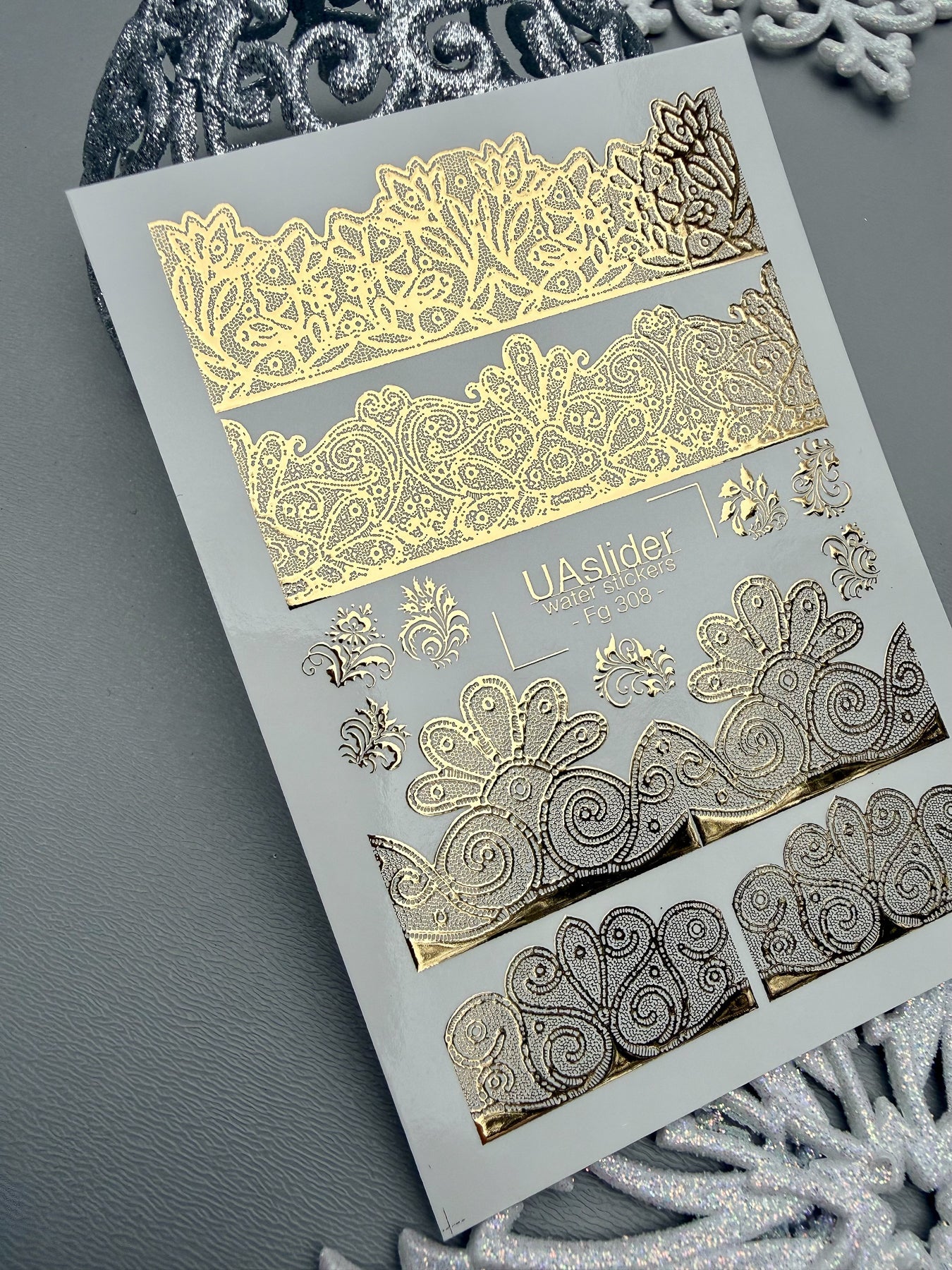 Lace Nail Decals — Gold Foil Border Strips & Floral Ornaments | Fg-308 - UASLIDER